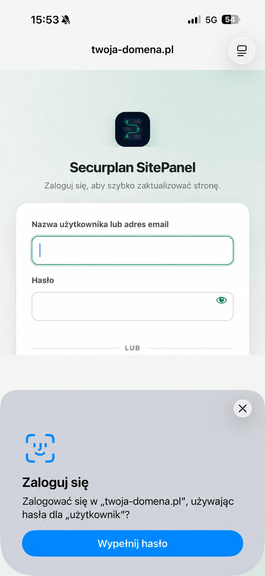 Logowanie Face ID w Securplan SitePanel