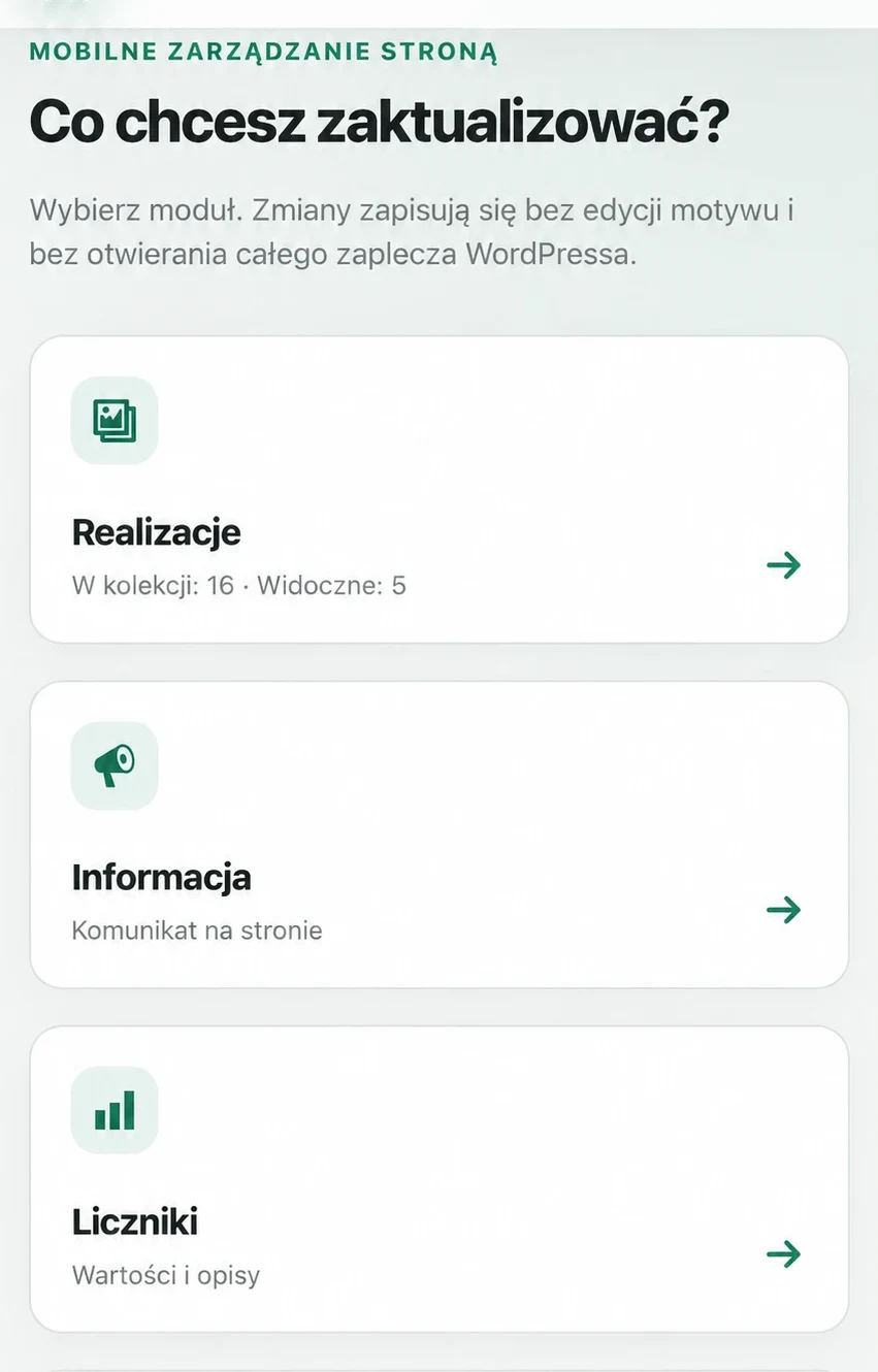 Securplan SitePanel — rzeczywisty widok modułów Realizacje, Informacja i Liczniki