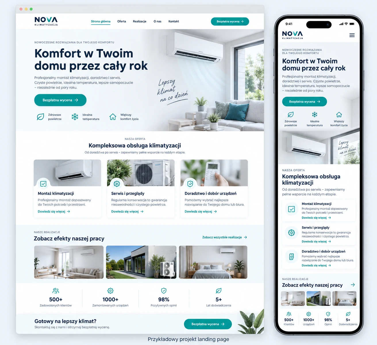 Neutralny przykład lekkiego landing page