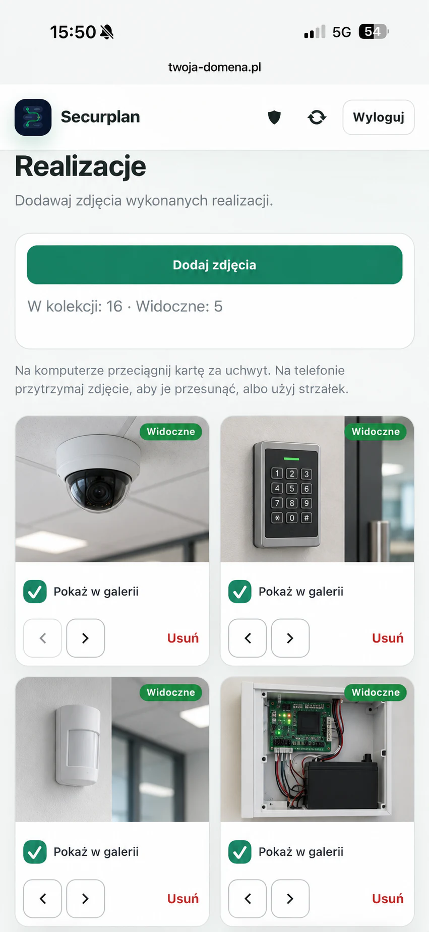 Zarządzanie realizacjami w Securplan SitePanel